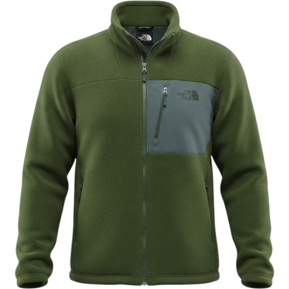 The North Face Mens XL Full Zip Fleece Jacket Green Grey Chest Pocket Mock Neck